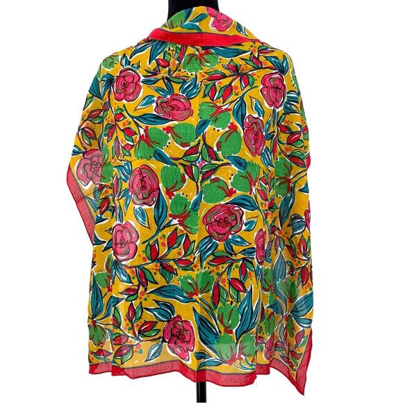 EXPRESS Floral Square Neck Scarf Red Yellow Green - Picture 3 of 4